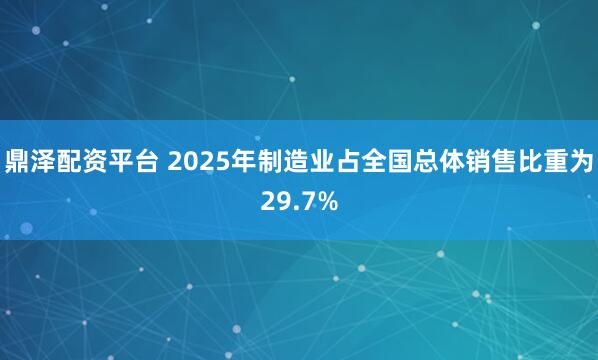 鼎泽配资平台 2025年制造业占全国总体销售比重为29.7%